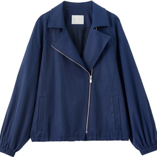 Asymmetric-Zip Drawstring Jacket