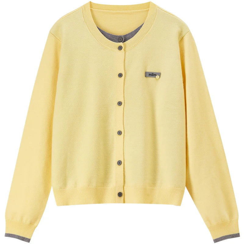 Layered-Look Round-Neck Cardigan