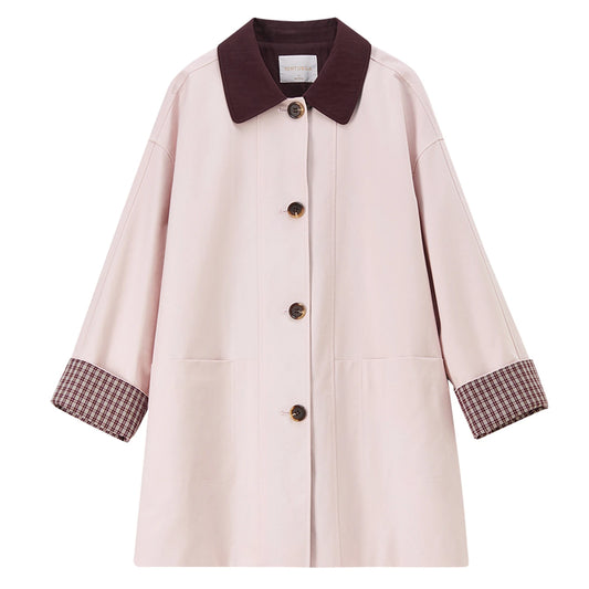 Contrast-Collar Button-Front Coat