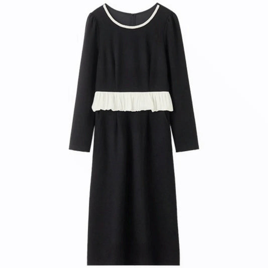 Contrast-Waist Midi Dress