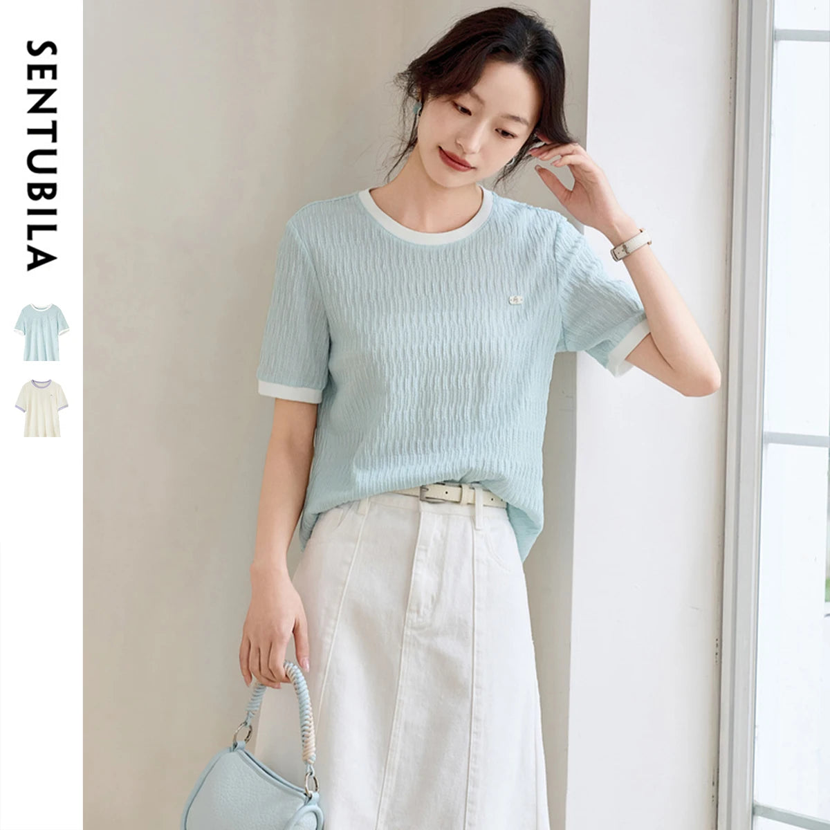 Textured Contrast-Trim Tee