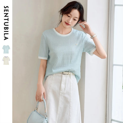 Textured Contrast-Trim Tee