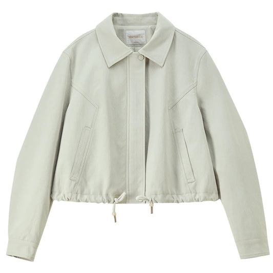 Collared Drawstring-Hem Jacket