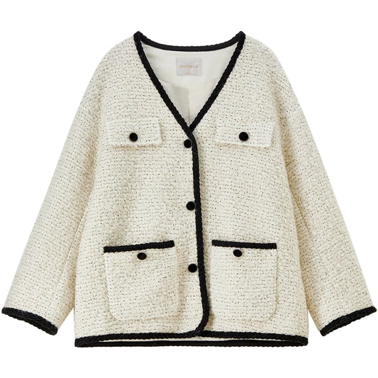 Contrast-Trim V-Neck Jacket
