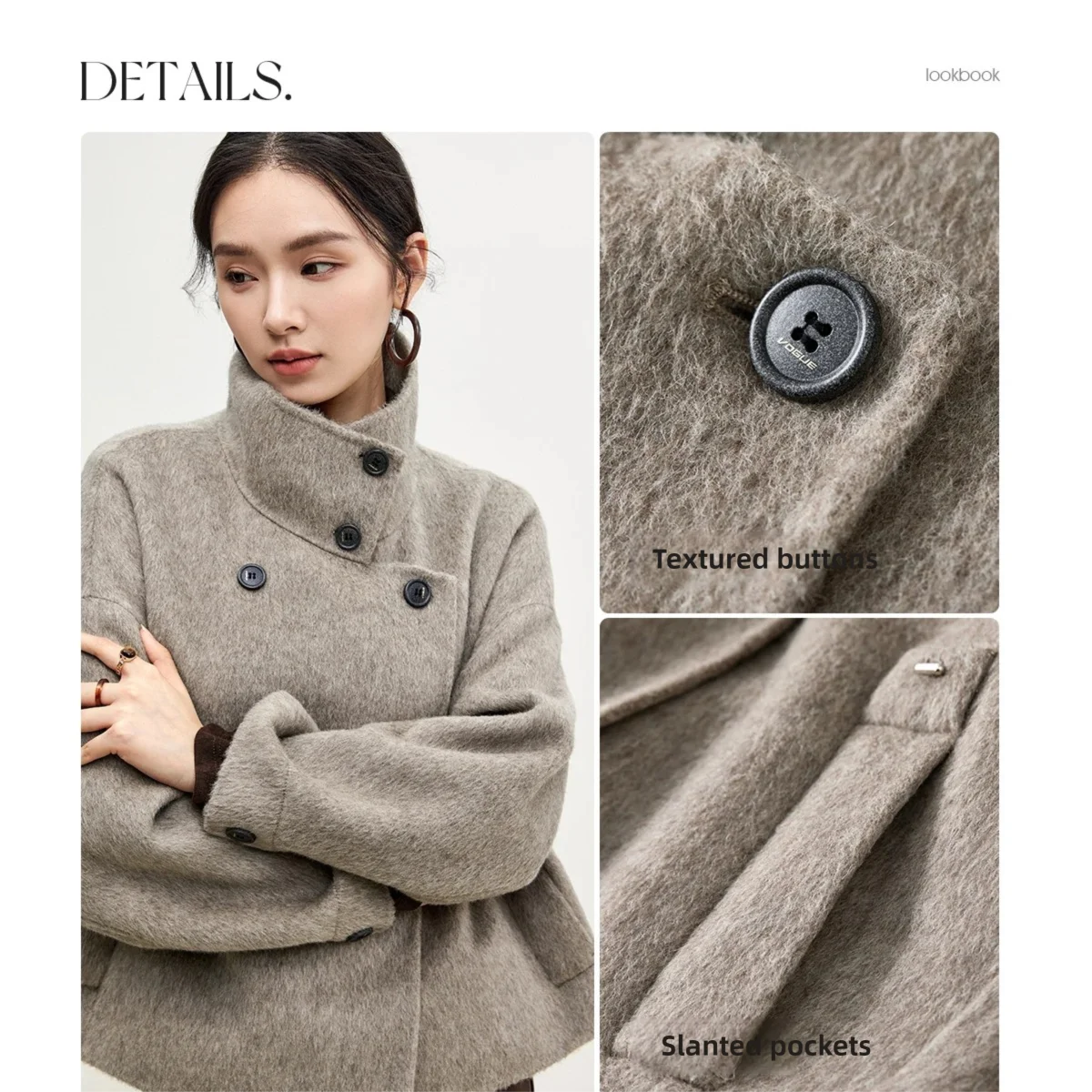 Stand-Collar Double-Breasted Jacket