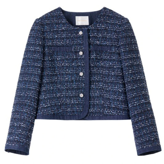 Textured Collarless Button Jacket