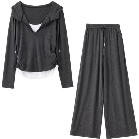 Hooded Top and Wide-Leg Pants Set