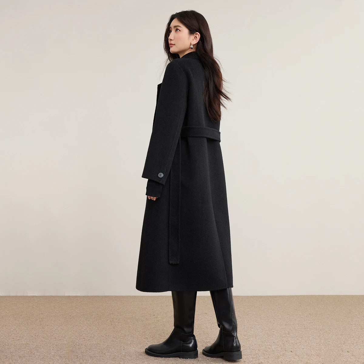 Notched-Lapel Long Coat