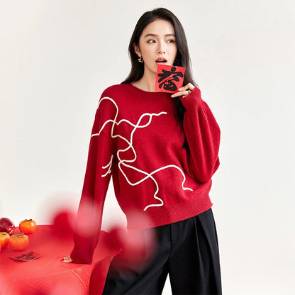 Abstract-Line Crew-Neck Sweater
