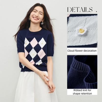 Argyle Short-Sleeve Sweater