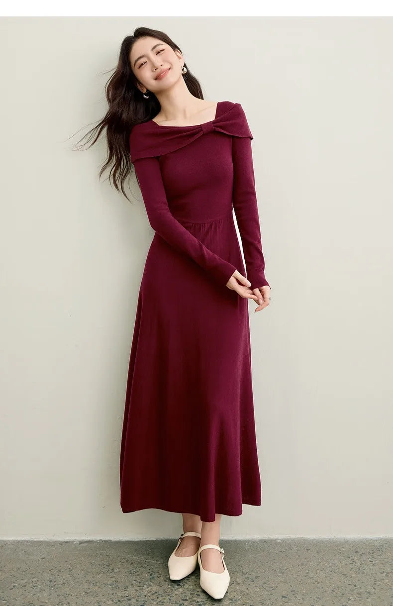 Foldover-Neck A-Line Dress