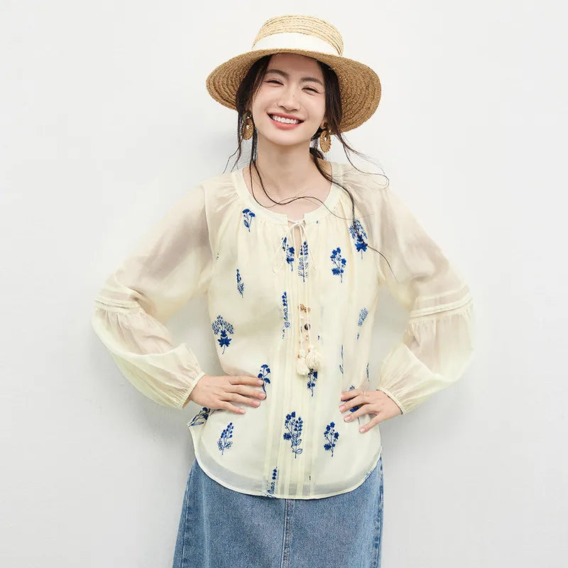 Floral Balloon-Sleeve Blouse