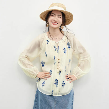 Floral Balloon-Sleeve Blouse
