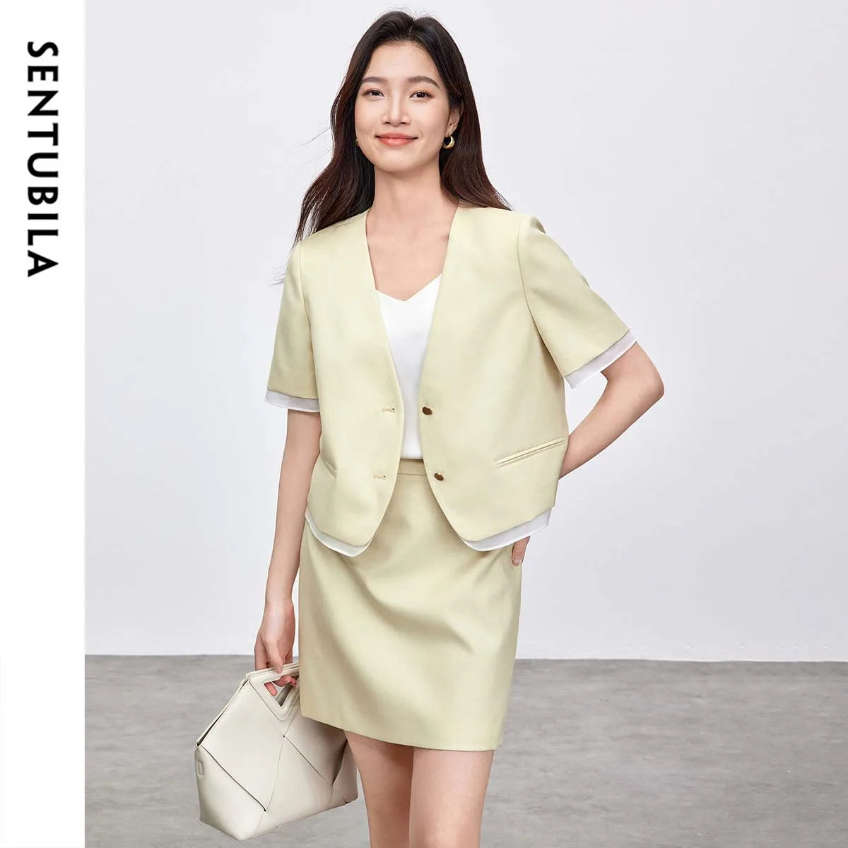 Short-Sleeve Jacket and Skirt Set