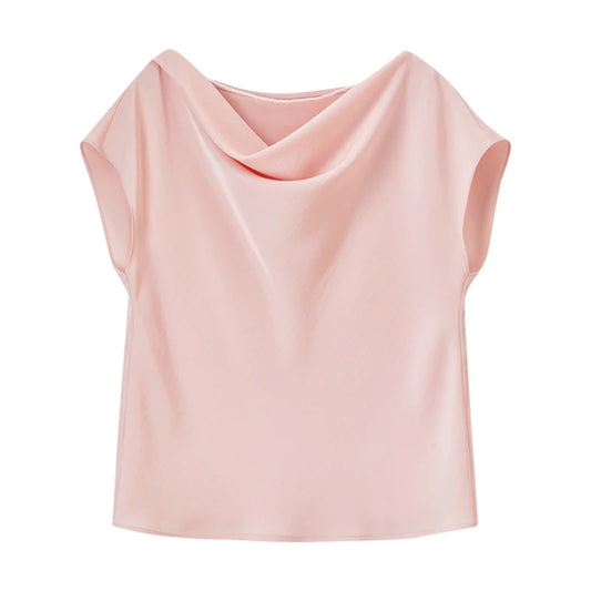 Cowl-Neck Cap-Sleeve Blouse