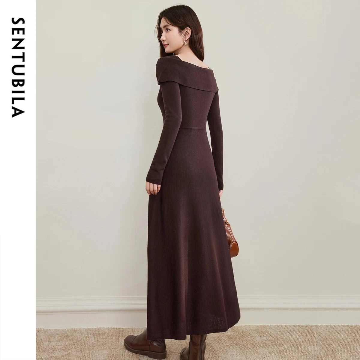 Foldover-Neck A-Line Dress