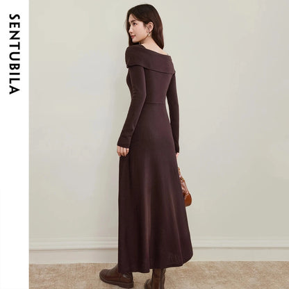 Foldover-Neck A-Line Dress