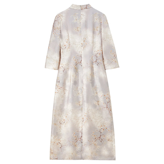 Floral Stand-Collar Midi Dress