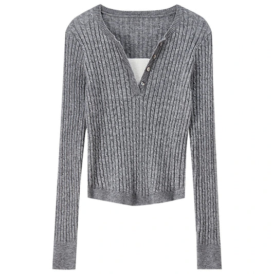 Ribbed Layered-Neck Top