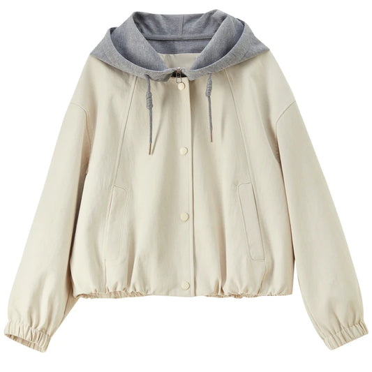 Contrast-Hood Cropped Jacket
