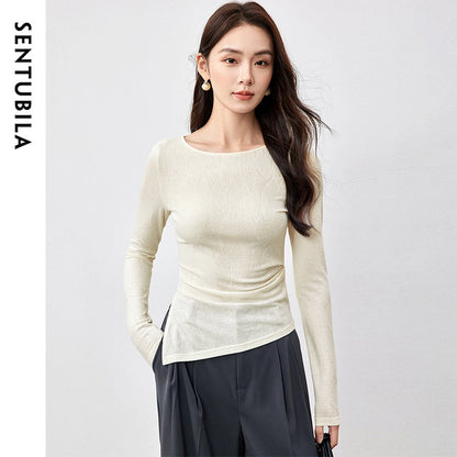 Side-Ruched Long-Sleeve Top