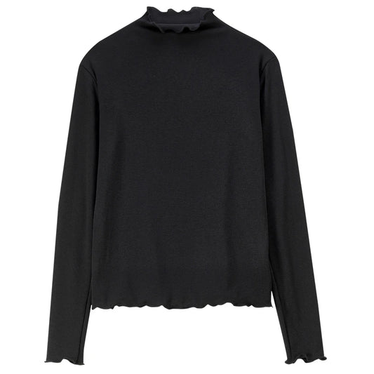 Lettuce-Edge Mock-Neck Top
