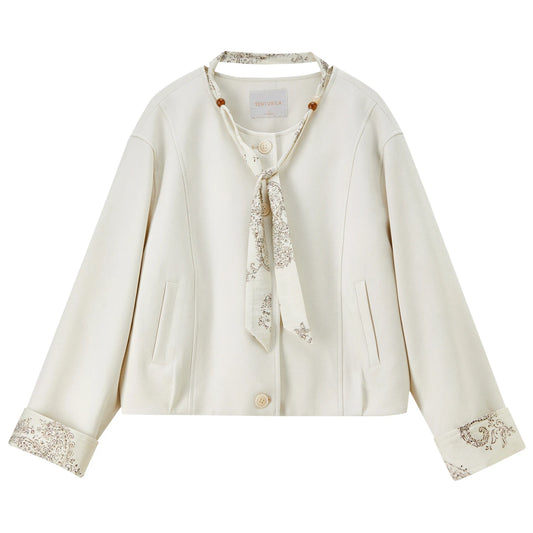 Contrast-Cuff Collarless Jacket