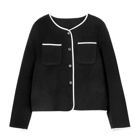 Contrast-Trim Collarless Jacket