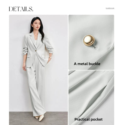 Ruched-Sleeve Blazer and Pants Set