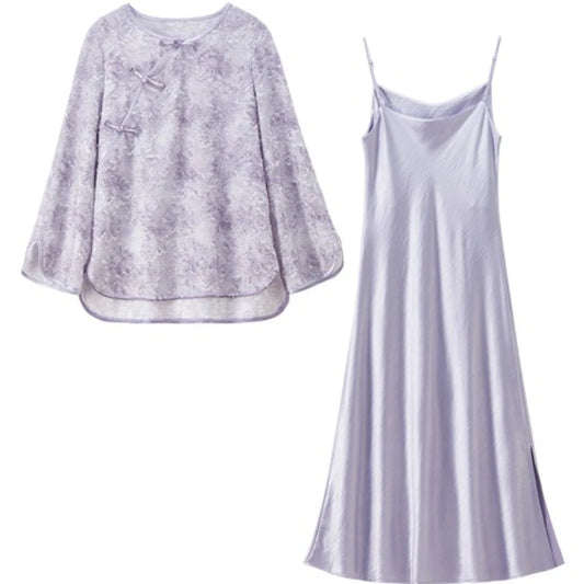 Patterned Jacket and Slip Dress Set