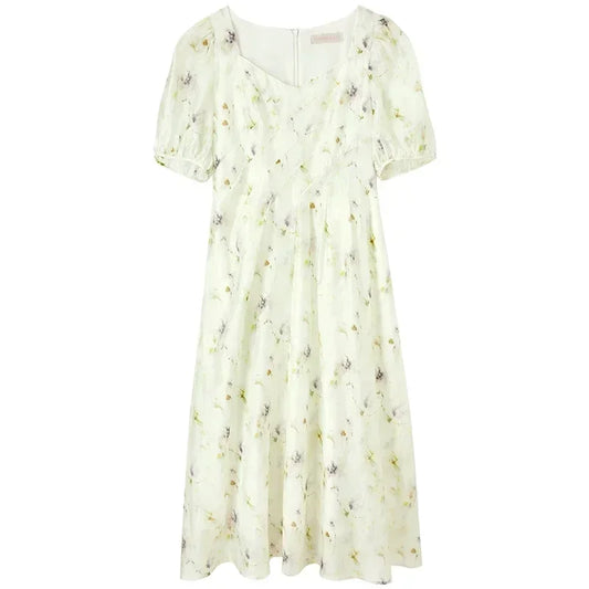 Floral Puff-Sleeve Midi Dress