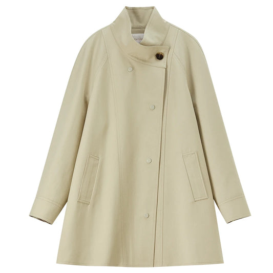 Stand-Collar Button-Front Coat