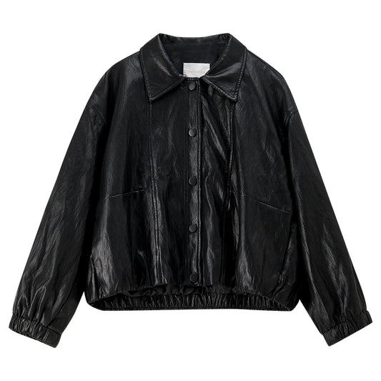 Collared Button-Front Bomber Jacket