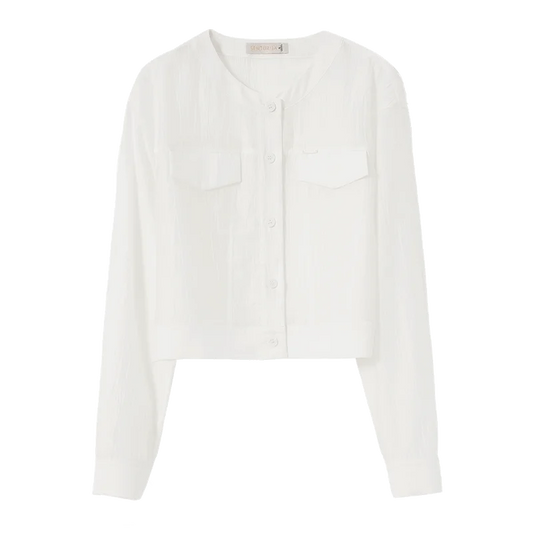 Collarless Cropped Shirt