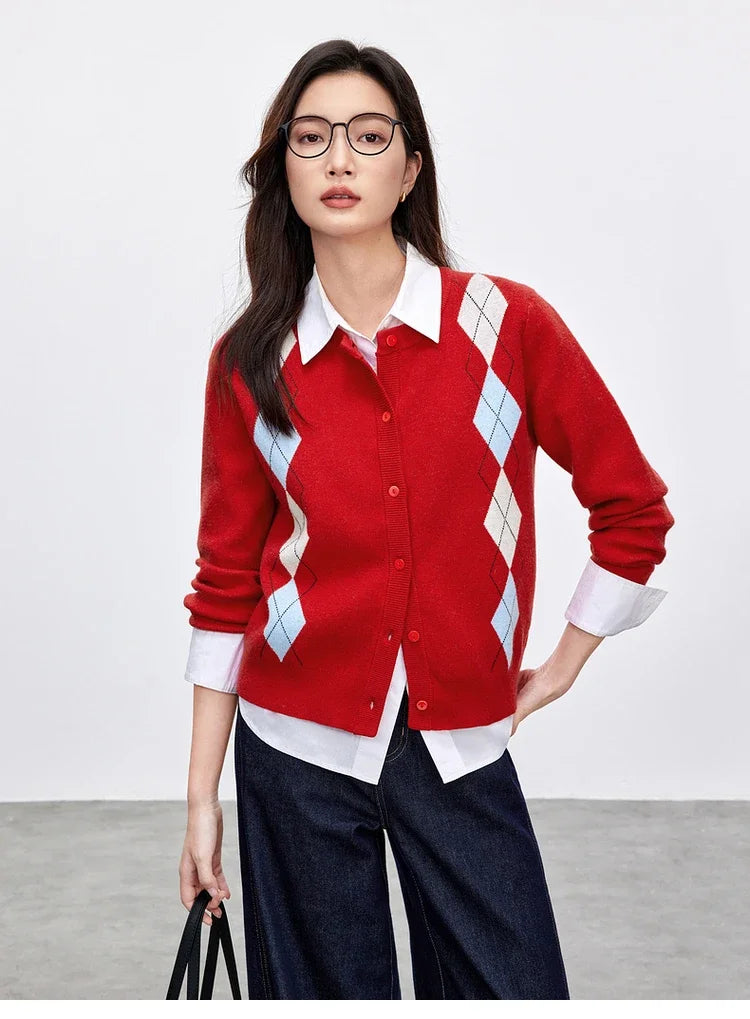 Argyle Crew-Neck Cardigan