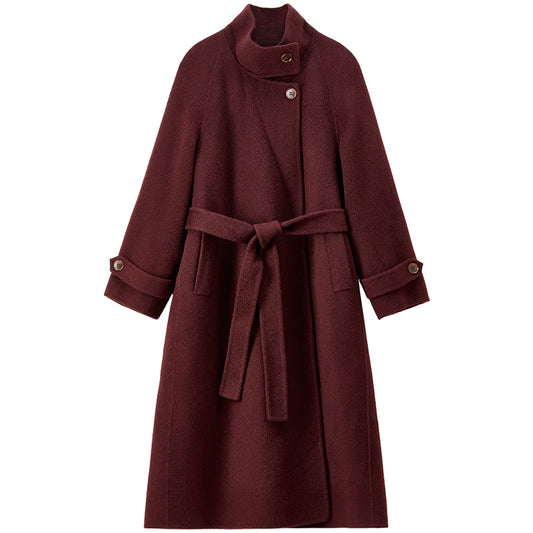 Belted Stand-Collar Coat