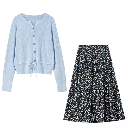 Cardigan and Floral Skirt Set