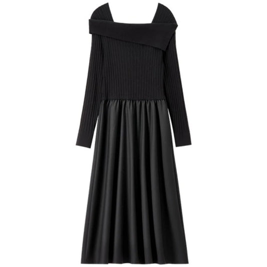 Foldover-Neck A-Line Dress