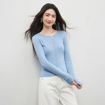 Split-Neck Long-Sleeve Top