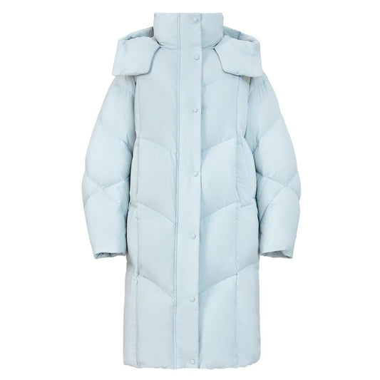 Chevron-Quilted Long Puffer Coat