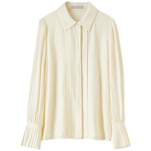 Pleated-Sleeve Button-Front Blouse