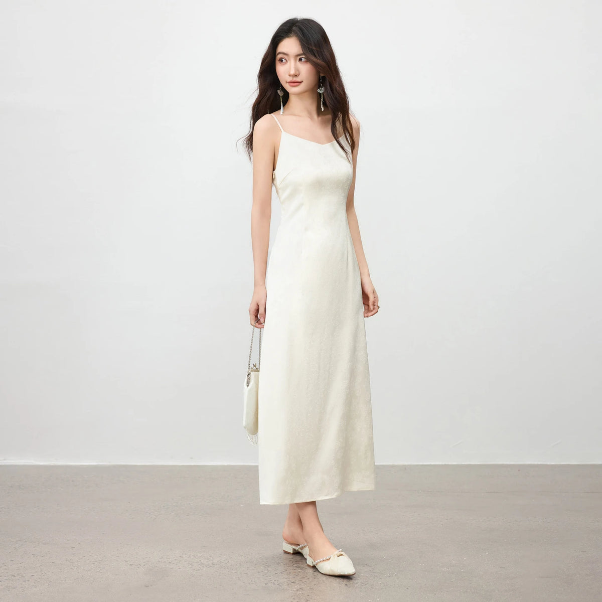 V-Neck Midi Slip Dress