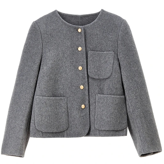 Collarless Patch-Pocket Jacket