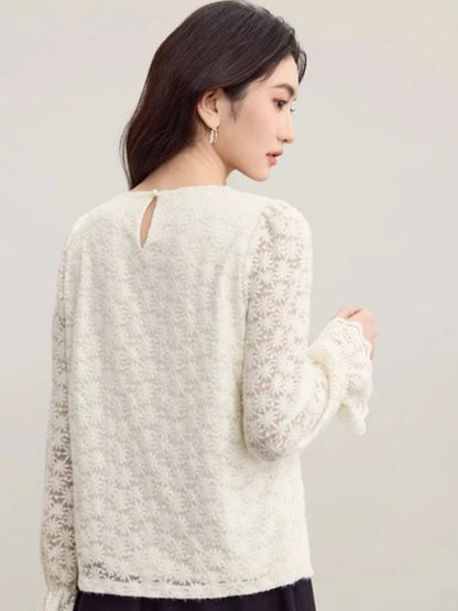 Floral Lace Ruffle-Cuff Top