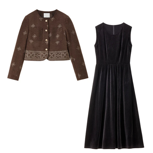 Embroidered Jacket and Dress Set