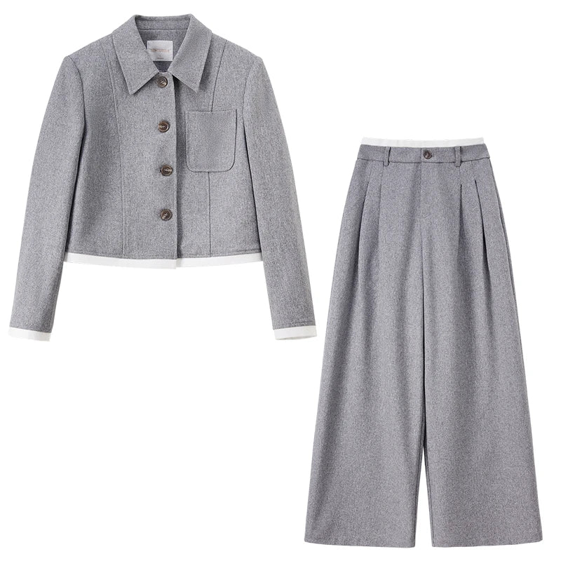 Cropped Jacket and Wide-Leg Pants Set