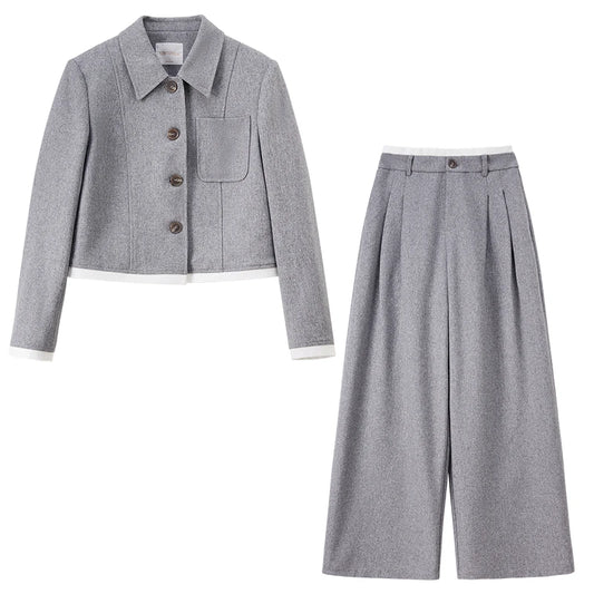 Cropped Jacket and Wide-Leg Pants Set