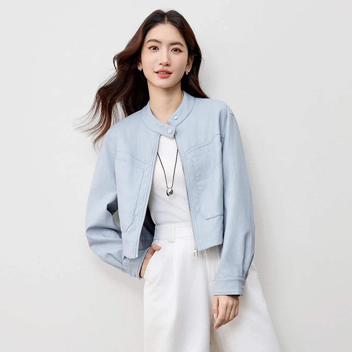 Stand-Collar Zip-Front Jacket