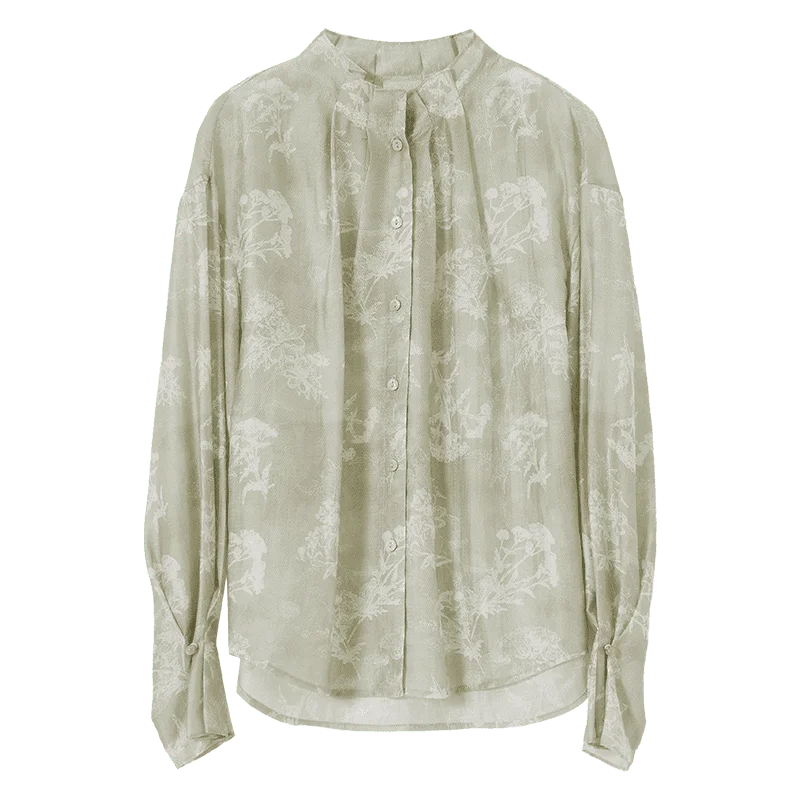 Floral Ruffle-Collar Blouse