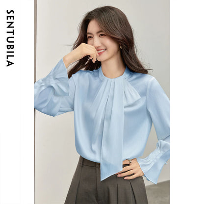 Tie-Neck Long-Sleeve Blouse